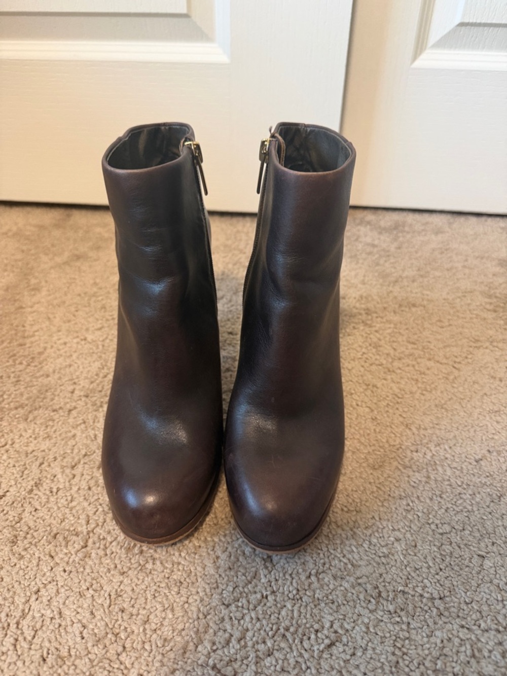 Vince Camuto Dark Brown Leather Ankle Booties with Side Zipper